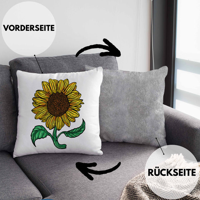 Lustige Sonnenblume Kissen mit Füllung 40x40 Geschenk für Sonnenblumenliebhaber (Grau) Grau Trendation