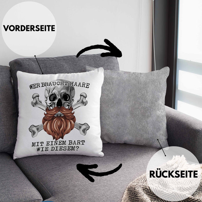 Glatze Bart Echter Mann Kissen mit Füllung 40x40 Geschenk Wer Braucht Haare Mit Einem Bart Wie Diesem (Grau) Grau Trendation