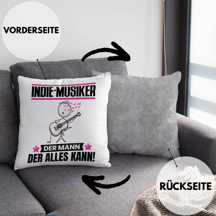 Indie-Musiker Kissen mit Füllung 40x40 Geschenk für Indie-Musiker Der Mann Der Alles Kann Geschenkidee zum Geburtstag (Grau) Grau Trendation