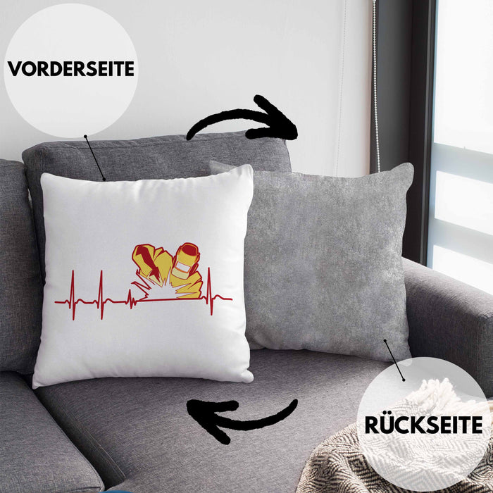 Schweißen Kissen mit Füllung 40x40 Geschenk Schmied Schweißer Geschenkidee Grafik Herzschlag Metallbauer (Grau) Grau Trendation