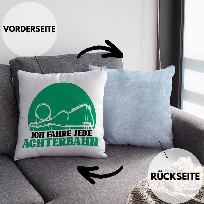 Vergnügungspark Kissen mit Füllung 40x40 Geschenk Lustiger Spruch Ich Fahre Jede Achterbahn Geschenkidee Geburtstag (Grau) Blau Trendation