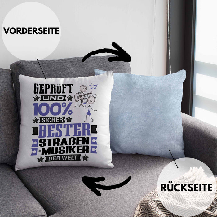 Straßenmusiker Geschenk Lustiger Spruch für Straßenmusiker Geschenkidee Bester Straßenmusiker Der WeltKissen mit Füllung 40x40 (Grau) Blau Trendation
