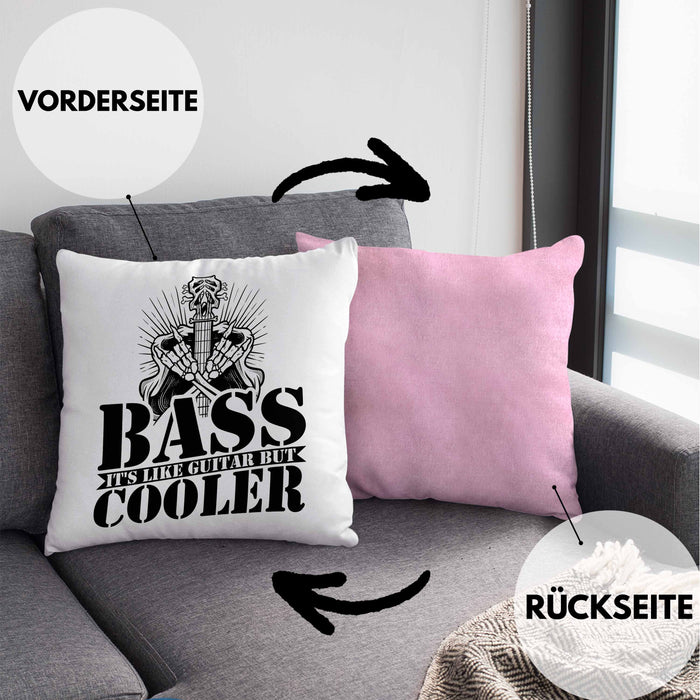 Bassist Kissen mit Füllung 40x40 Geschenk Bass-Spieler Geschenkidee Bass It's Like Guitar But Cooler (Grau) Rosa Trendation