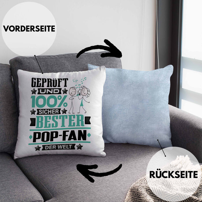 Pop-Fan Geschenk Lustiger Spruch für Pop-Fan Geschenkidee Bester Pop-Fan Der WeltKissen mit Füllung 40x40 (Grau) Blau Trendation
