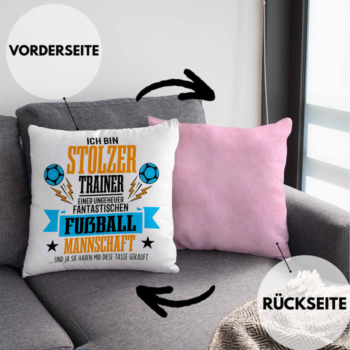 Fußballtrainer-Kissen mit Füllung 40x40 Geschenk von der Mannschaft für Trainer (Grau) Rosa Trendation