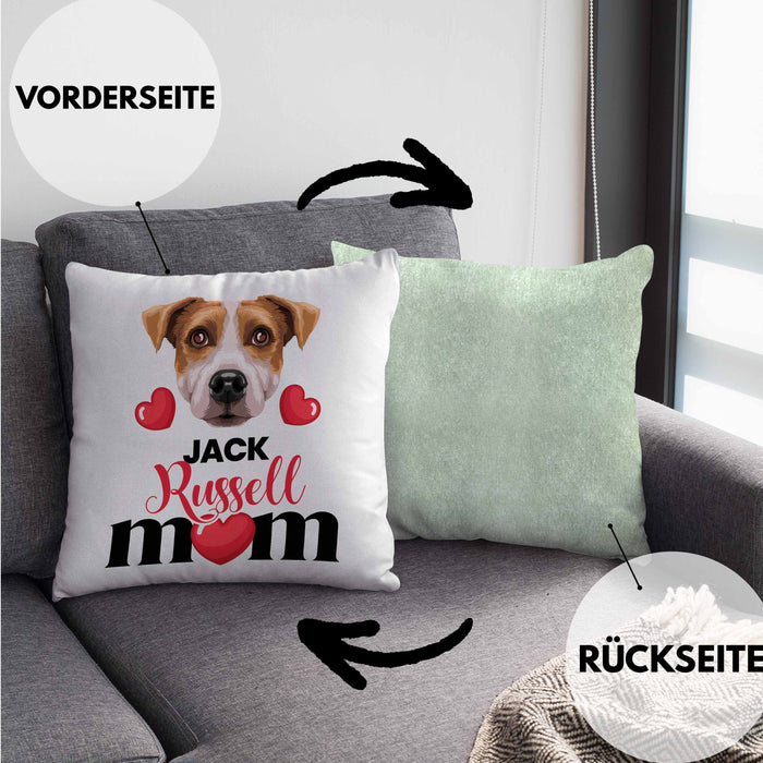 Jack Russell Besitzer Mom Mama Kissen mit Füllung 40x40 Geschenk Lustiger Spruch Geschenkidee Jack Russell Besitzerin (Grau) Grün Trendation
