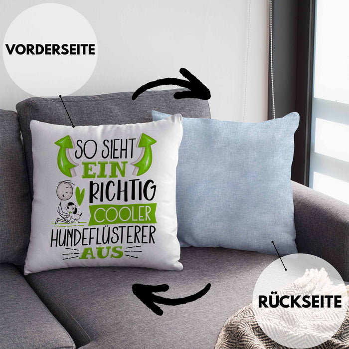Hundeflüsterer Kissen mit Füllung 40x40 So Sieht Ein Richtig Cooler Hundeflüsterer Aus Geschenk Lustiger Spruch Geschenkidee (Grau) Blau Trendation