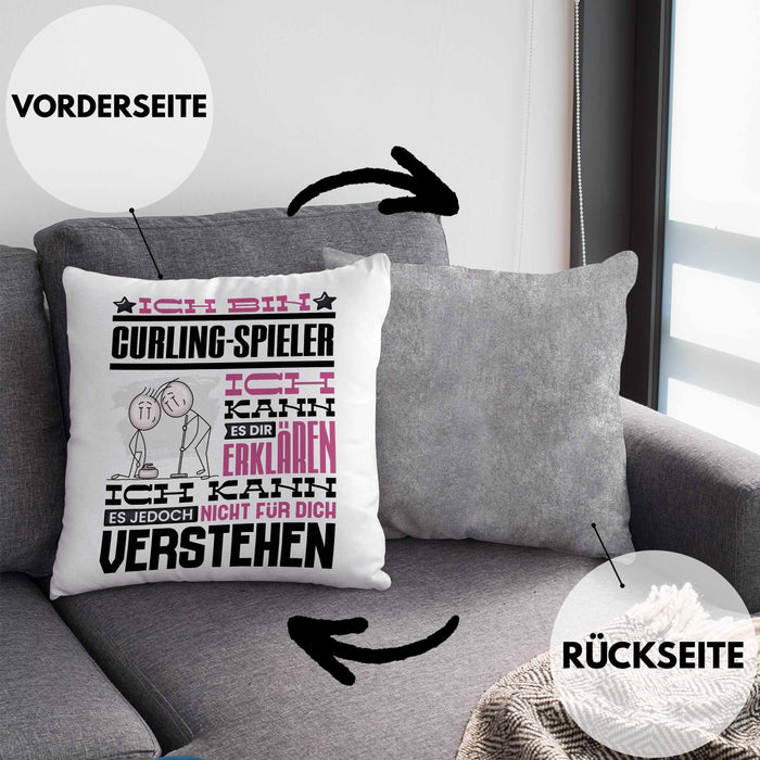 Curling-Spieler Geschenk Kaffee-Kissen mit Füllung 40x40 Geschenkidee für Curling-Spieler Ich Bin Curling-Spieler Ich Kann Es Dir Erklären Jedoch Nicht Für Dich Verstehen Spruch Lustig (Grau) Grau Trendation