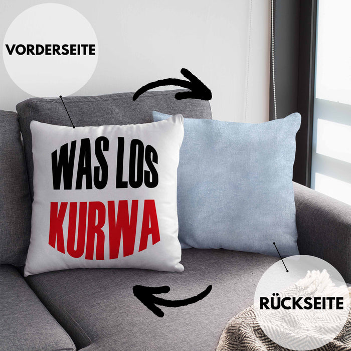 Lustige Kissen mit Füllung 40x40 Spruch "Was Los Kurwa" Polen Polnisches Geschenk (Grau) Blau Trendation