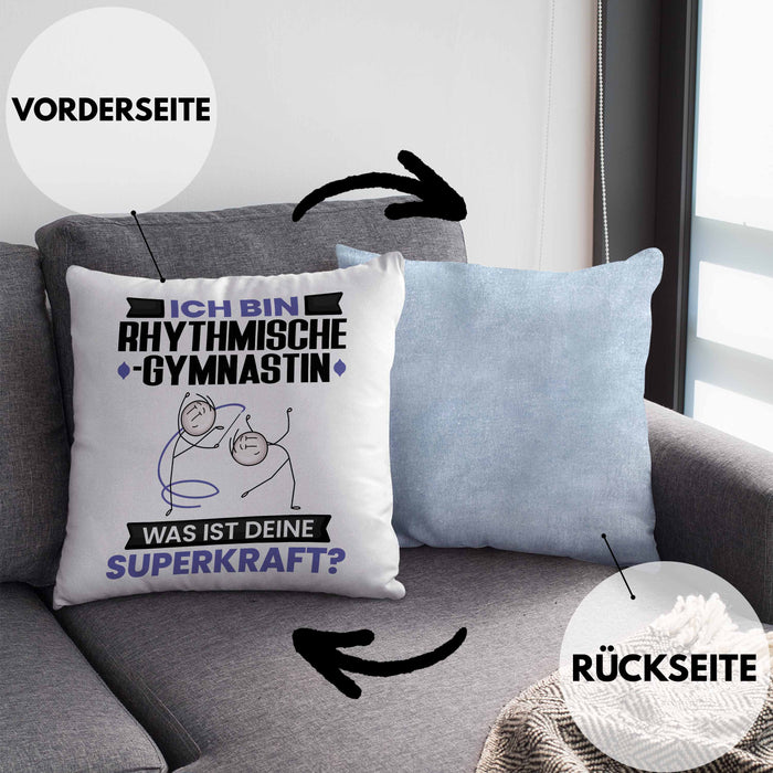 Rhythmische Gymnastin Kissen mit Füllung 40x40 Geschenk für Rhythmische Gymnastin Geburtstag Lustiger Spruch Was Ist Deine Superkraft (Grau) Blau Trendation
