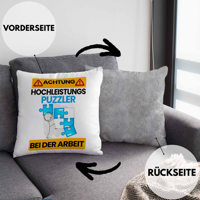Puzzler Kissen mit Füllung 40x40 Geschenk Lustiger Spruch Geschenkidee für Puzzler Achtung Hochleistungs Puzzler Bei Der Arbeit (Grau) Grau Trendation