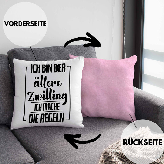 Lustige Kissen mit Füllung 40x40 für ältere Zwillinge Lustiges Geschenk mit Spruch (Grau) Rosa Trendation