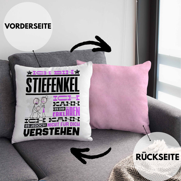 Stiefenkel Geschenk Kaffee-Kissen mit Füllung 40x40 Geschenkidee für Stiefenkel Ich Bin Stiefenkel Ich Kann Es Dir Erklären Jedoch Nicht Für Dich Verstehen Spruch Lustig (Grau) Rosa Trendation