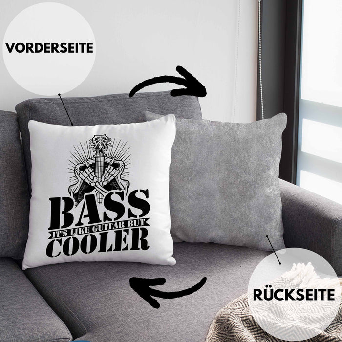 Bassist Kissen mit Füllung 40x40 Geschenk Bass-Spieler Geschenkidee Bass It's Like Guitar But Cooler (Grau) Grau Trendation