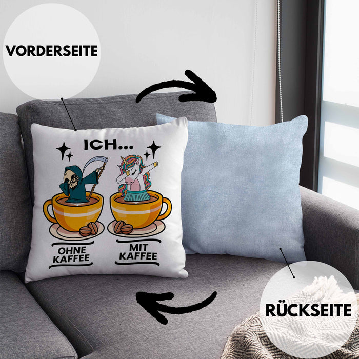 Lustige "Ich Ohne Kaffee Ich Mit Kaffee" Geschenk für KaffeeliebhaberKissen mit Füllung 40x40 (Grau) Blau Trendation