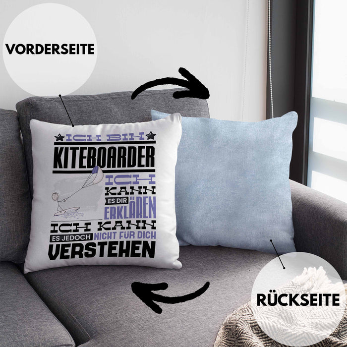 Kiteboarder Geschenk Kissen mit Füllung 40x40 Lustige Geschenkdiee für einen Kiteboarder Geburtstag Ich Bin Kiteboarder Ich Kann Es Dir Erklären Aber Nicht Für Dich Verstehen (Grau) Blau Trendation
