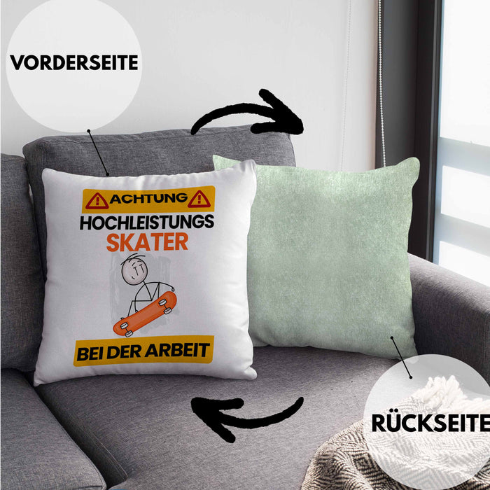 Skater Kissen mit Füllung 40x40 Geschenk Lustiger Spruch Geschenkidee für Skater Achtung Hochleistungs Skater Bei Der Arbeit (Grau) Grün Trendation