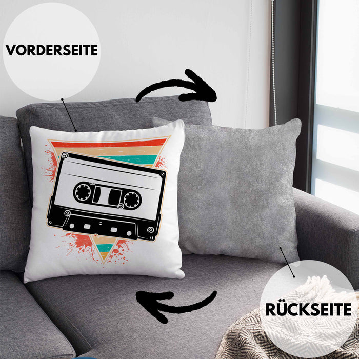 Nostalgie Kassette Geschenk Alte Straße 80er 90er Jahre GeschenkKissen mit Füllung 40x40 (Grau) Grau Trendation