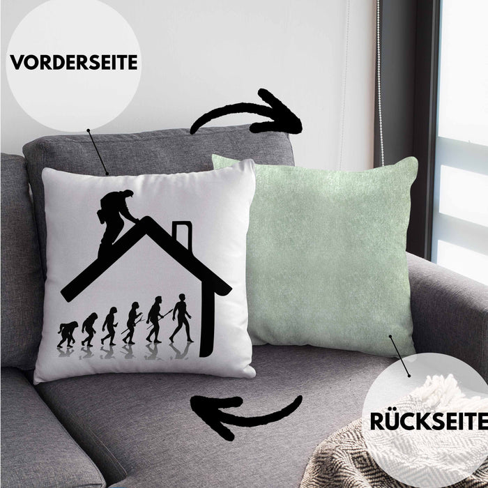 Dachdecker Geschenk Kissen mit Füllung 40x40 Evolution Geschenkidee Spruch (Grau) Grün Trendation