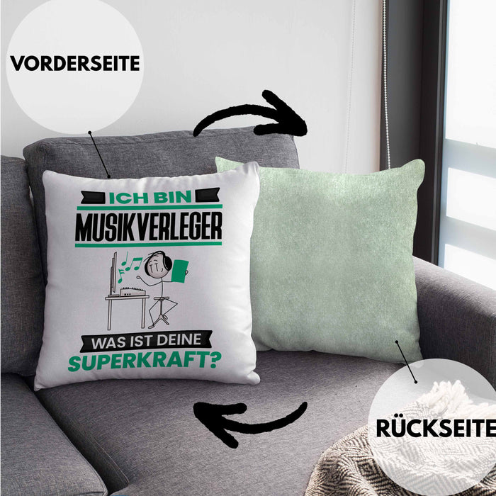 Musikverleger Kissen mit Füllung 40x40 Geschenk für Musikverleger Geburtstag Lustiger Spruch Was Ist Deine Superkraft (Grau) Grün Trendation