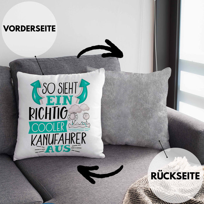 So Sieht Ein Richtig Cooler Kanufahrer Aus Geschenk Kissen mit Füllung 40x40 Lustiger Spruch Geschenkidee (Grau) Grau Trendation