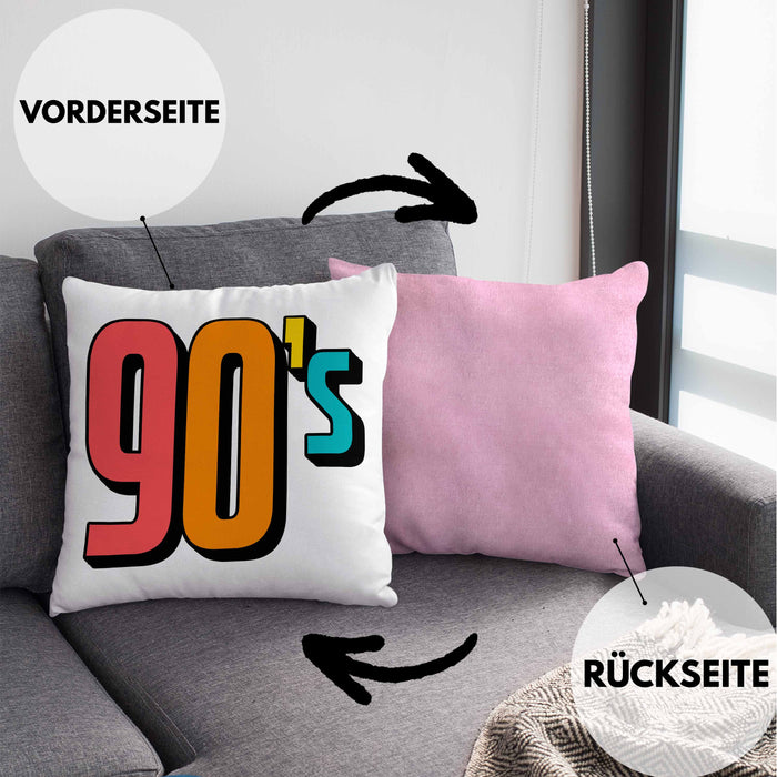 90er Jahre Kissen mit Füllung 40x40 "90's" - Retro Geschenk für Nostalgiker (Grau) Rosa Trendation