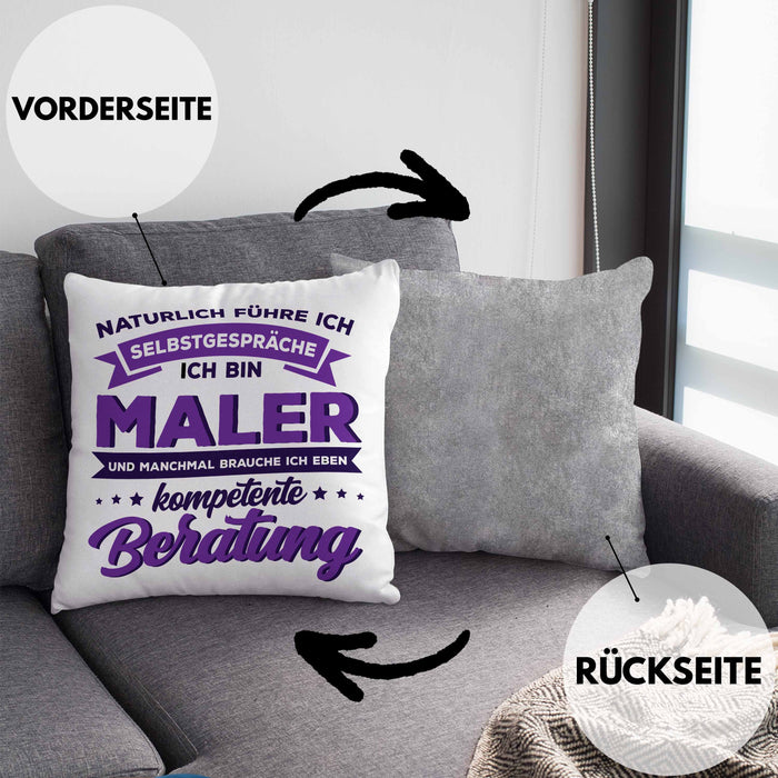 Lustige Kissen mit Füllung 40x40 für Maler Geschenk Natürlich führe Ich Selbstgespräche (Grau) Grau Trendation