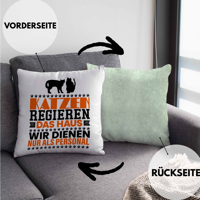 Katze Kissen mit Füllung 40x40 Geschenk Spruch Geschenkidee für Katzen-Mama Papa Katzenliebhaber Katzen Regieren Das Haus Wir Dienen Nur Als Personal (Grau) Grün Trendation