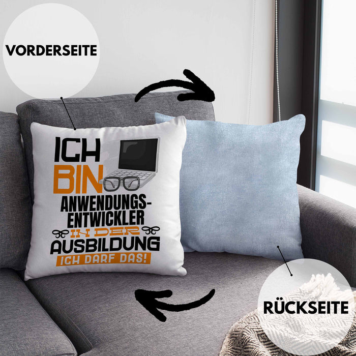 Anwendungsentwickler Ausbildung Kissen mit Füllung 40x40 Geschenk Ich Bin Anwendungsentwickler In Der Ausbildung Ich Darf Das Geschenkidee Spruch (Grau) Blau Trendation