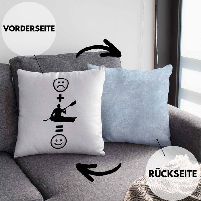 Kajak Kissen mit Füllung 40x40 Geschenk für Kajakfahrer :( + Kajak = :) Lustige Geschenkidee Geburtstag (Grau) Blau Trendation