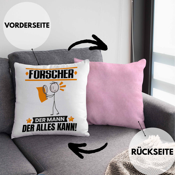 Forscher Kissen mit Füllung 40x40 Geschenk für Forscher Der Mann Der Alles Kann Geschenkidee zum Geburtstag (Grau) Rosa Trendation