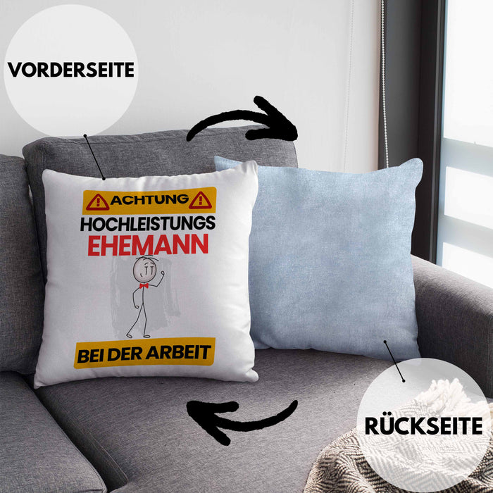 Ehemann Kissen mit Füllung 40x40 Geschenk Lustiger Spruch Geschenkidee für Ehemann Achtung Hochleistungs Ehemann Bei Der Arbeit (Grau) Blau Trendation