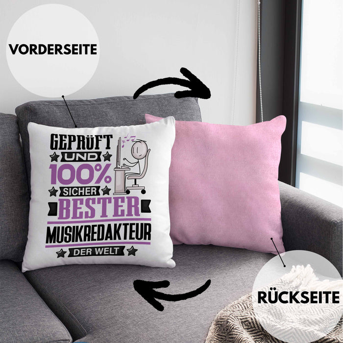 Musikredakteur Geschenk Lustiger Spruch für Musikredakteur Geschenkidee Bester Musikredakteur Der WeltKissen mit Füllung 40x40 (Grau) Rosa Trendation