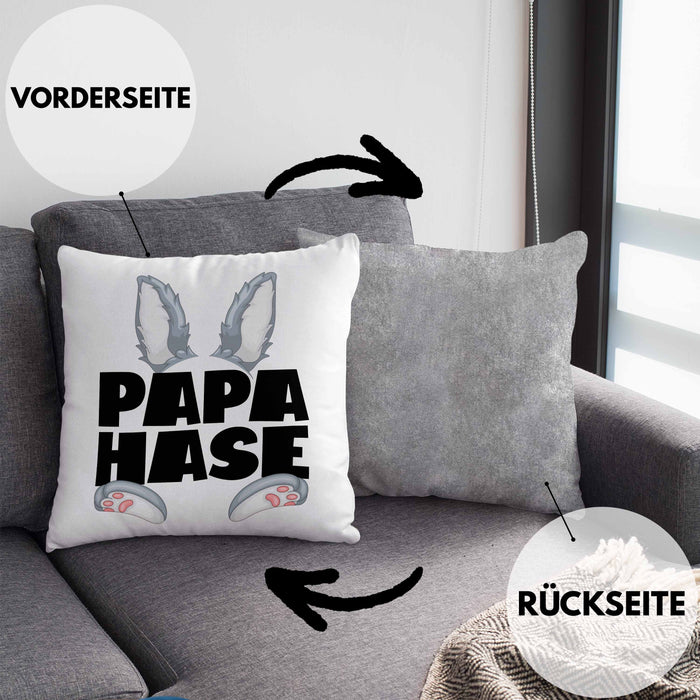 Papa Hase Kissen mit Füllung 40x40 Geschenk für Hasen-Vater Geschenkidee Bester Papa Kaninchen (Grau) Grau Trendation