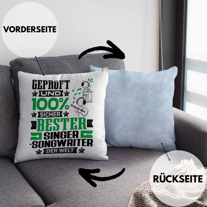 Singer-Songwriter Geschenk Lustiger Spruch für Singer-Songwriter Geschenkidee Bester Singer-Songwriter Der WeltKissen mit Füllung 40x40 (Grau) Blau Trendation