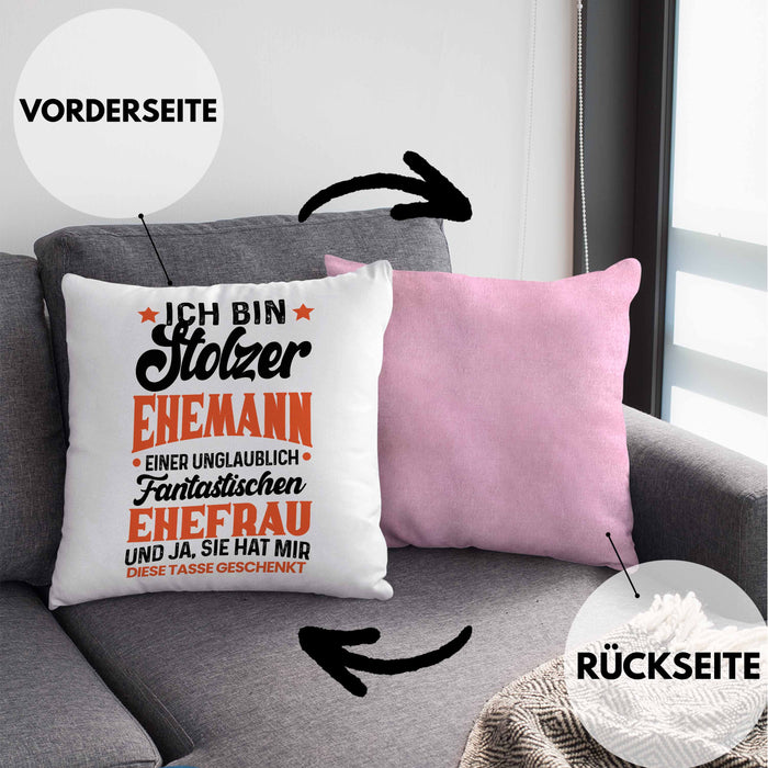 Ehemann Geschenk Kissen mit Füllung 40x40 Ich Bin Stolzer Ehemann Einer Fantastischen Ehefrau Jahrestag Geschenkidee Gag Joke (Grau) Rosa Trendation