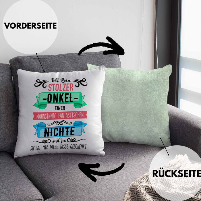 Onkel Geschenk von Nichte Lustige Kissen mit Füllung 40x40 Spruch Geschenke für Onkel Nichten Geschenkidee (Grau) Grün Trendation