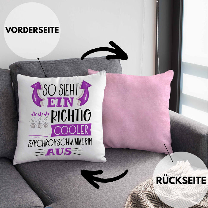 So Sieht Ein Richtig Cooler Synchronschwimmerin Aus Geschenk Kissen mit Füllung 40x40 Lustiger Spruch Geschenkidee (Grau) Rosa Trendation