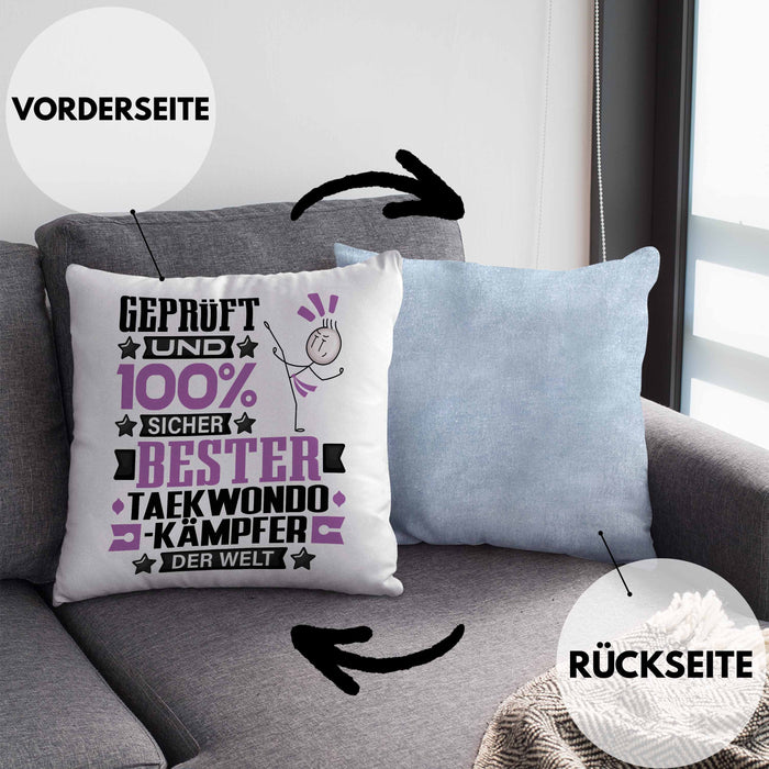 Taekwondo-Kämpfer Geschenk Lustiger Spruch für Taekwondo-Kämpfer Geschenkidee Bester Taekwondo-Kämpfer Der WeltKissen mit Füllung 40x40 (Grau) Blau Trendation