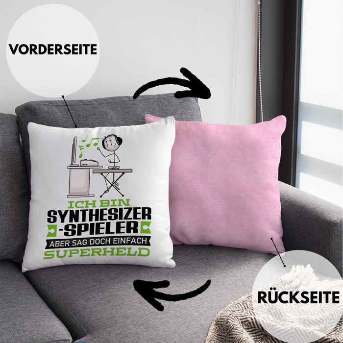 Synthesizer-Spieler Geschenk Kissen mit Füllung 40x40 Ich Bin Synthesizer-Spieler Aber Sag Doch Einfach Superheld Lustige Geschenkdiee für Synthesizer-Spieler (Grau) Rosa Trendation