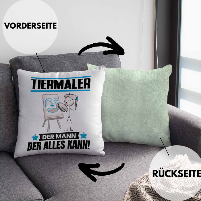 Tiermaler Kissen mit Füllung 40x40 Geschenk für Tiermaler Der Mann Der Alles Kann Geschenkidee zum Geburtstag (Grau) Grün Trendation
