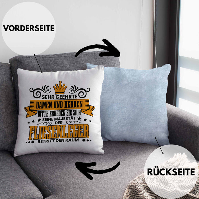 Fliesenleger Kissen mit Füllung 40x40 Geschenk Spruch Geschenkidee Sehr Geehrte Damen und Herren Fliesenleger (Grau) Blau Trendation