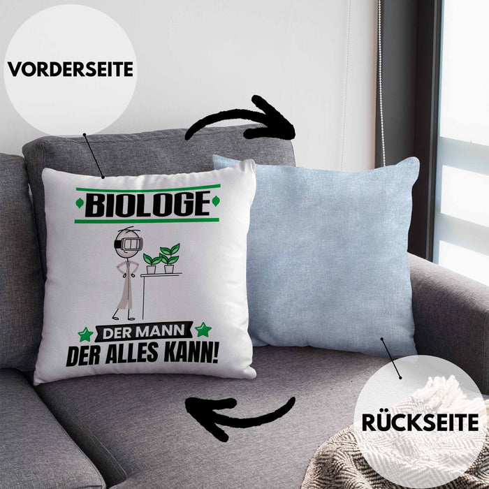 Biologe Kissen mit Füllung 40x40 Geschenk für Biologe Der Mann Der Alles Kann Geschenkidee zum Geburtstag (Grau) Blau Trendation
