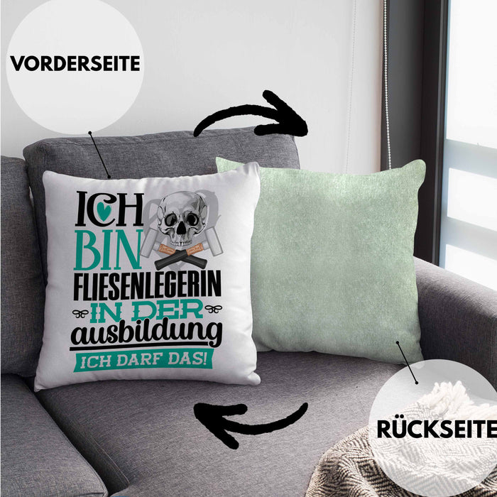 Fliesenlegerin Ausbildung Start Geschenk Kissen mit Füllung 40x40 Ich Bin Fliesenlegerin In Der Ausbildung Ich Darf Das Geschenkidee (Grau) Grün Trendation