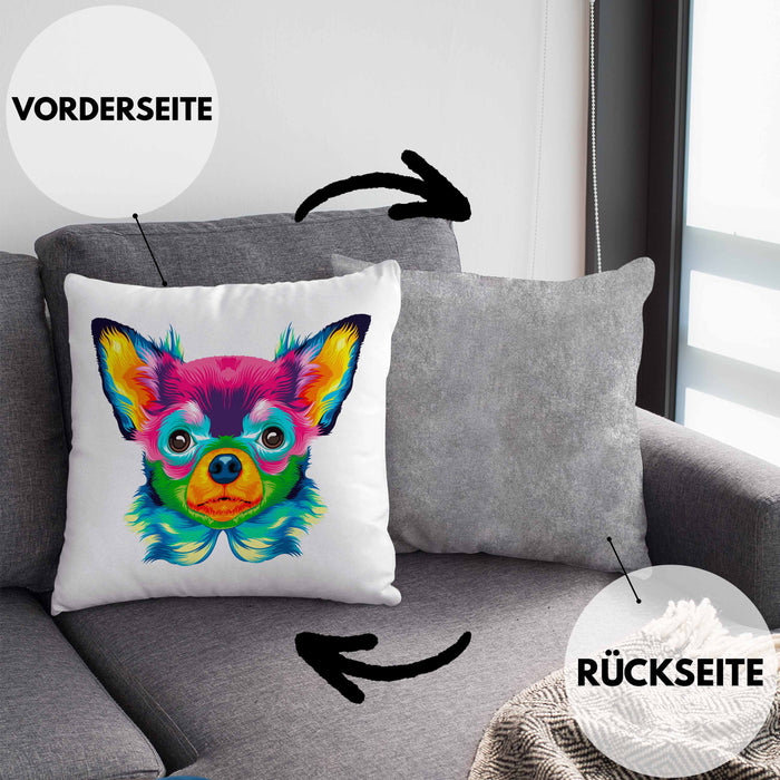 Chihuhahua Mama Besitzer Kissen mit Füllung 40x40 Geschenkidee Frauchen Herrchen Herz Bunte geschenkidee (Grau) Grau Trendation