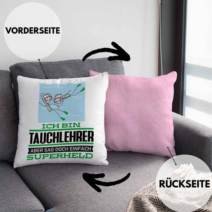 Tauchlehrer Geschenk Kissen mit Füllung 40x40 Ich Bin Tauchlehrer Aber Sag Doch Einfach Superheld Lustige Geschenkdiee für Tauchlehrer (Grau) Rosa Trendation