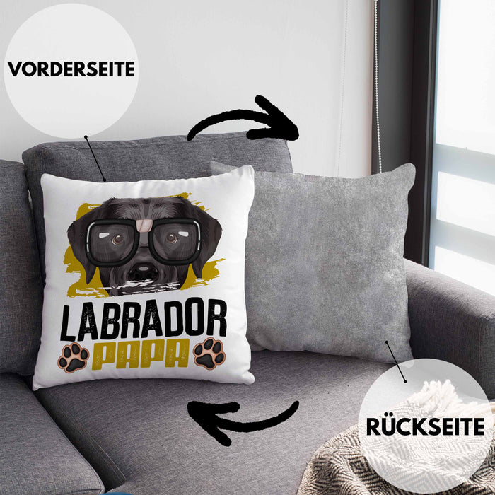Labrador Papa Besitzer Kissen mit Füllung 40x40 Geschenk Lustiger Spruch Geschenkidee Labrador Liebhaber (Grau) Grau Trendation