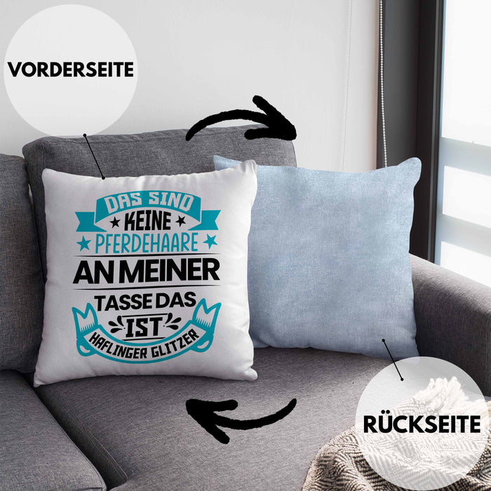 Haflinger Kissen mit Füllung 40x40 Geschenk Pferde-Liebhaberin Haflinger-Liebhaberin Geschenkidee Pferde Reiterin (Grau) Blau Trendation