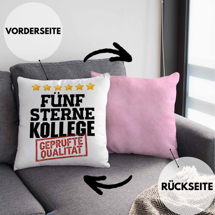 Bester Kollege Kissen mit Füllung 40x40 Geschenk für Besten Arbeitskollegen Lustiger Spruch 5 Sterne Kollege Geprüfte Qualität (Grau) Rosa Trendation