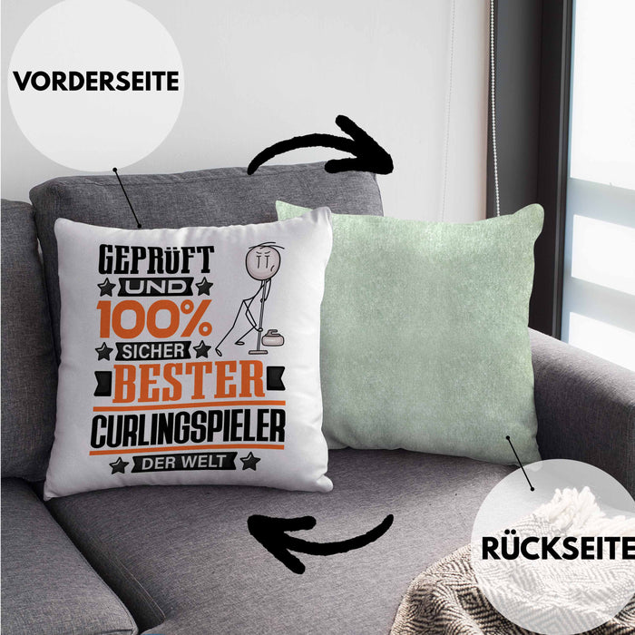 Curlingspieler Geschenk Lustiger Spruch für Curlingspieler Geschenkidee Bester Curlingspieler Der WeltKissen mit Füllung 40x40 (Grau) Grün Trendation